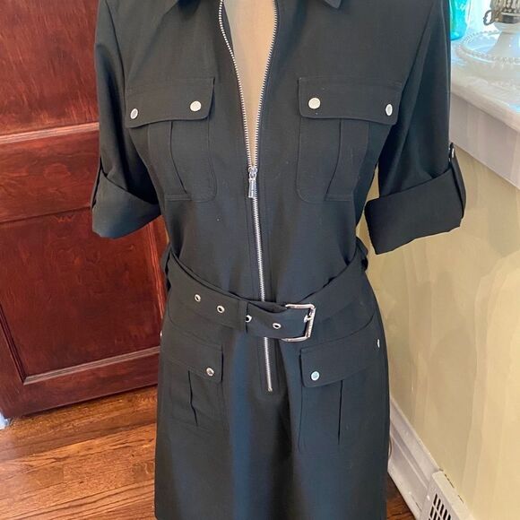 *Michael Kors* Classic Black Silver Hardware  Zip Shirtdress Sz M - Picture 2 of 9